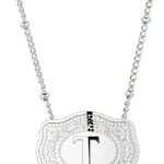 Rhodium-Plated Initial Letter Pendant Necklace with Embossed Belt Buckle, Western Cowgirl Initial Necklace for Women, Buy 1 Get 2 Chains, Personalized Jewelry Gift for Women and Men