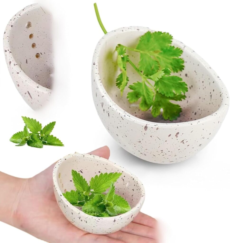 Ceramic Herb Stripper Bowl with Multi-Size Holes, Handmade Kitchen Tool, White (White)