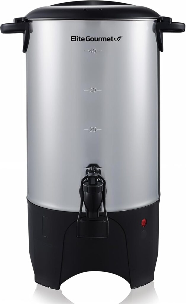 Elite Gourmet CCM040 Stainless Steel 40 Cup Coffee Urn Removable Filter For Easy Cleanup, Two Way Dispenser with Cool-Touch Handles Electric Coffee Maker Urn, Stainless Steel