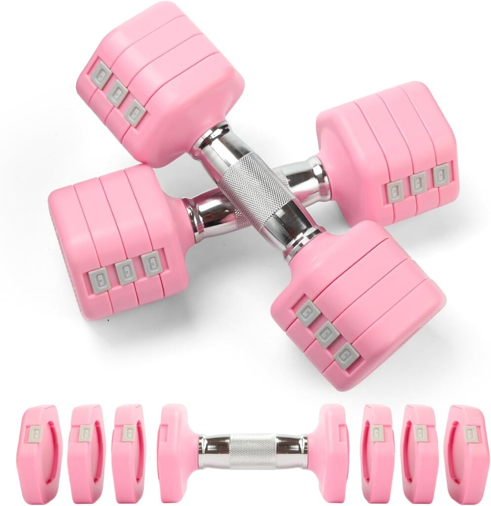 20LBS Adjustable Dumbbells Set, 4 in 1 Free Weights Dumbbells Set, 4lb 6lb 8lb 10lb with Metal Non Slip Handle, Quick Change Women/Men Dumbbell Set for Home Gym Exercise Training