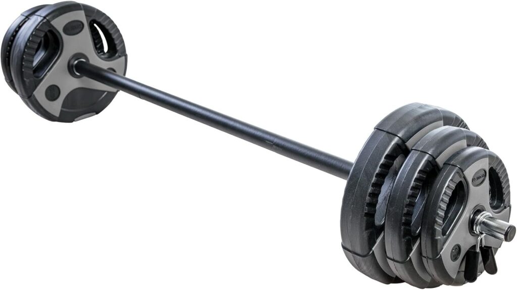 US Weight 43 LB Barbell Weight Set for Home Gym with 55” padded Bar, Adjustable Weights for Exercise, Lifting and to Build Muscle