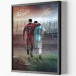 Black Framed Messi And Ronaldo Signed Poster For Kids Hanging To Room Bedroom Wall Decor-Soccer Superstar Posters Canvas Art Print Picture For Teen Boy Fans Birthday Gifts