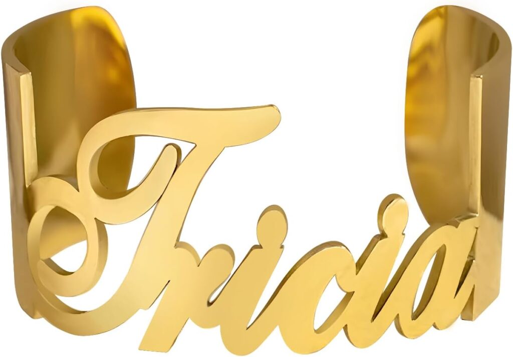 kkjoy Personalized Name Bracelet Stainless Steel Customize Letter Nameplate Cuff Bangle for Women Men Couple Family Members