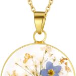 Forget-Me-Not and Queen Anne’s Lace Pressed Wildflower Necklace | Birth Month Real Flower Necklace | Gold/Silver Pressed Flower Jewelry | Personalized Handmade Jewelry