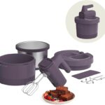 bella 3.5 Qt Hand & Stand Mixer, 2 in 1 Electric Mixer with Bowl, Dough Hook, Whisk & Egg Beater, Multifunctional Handheld Mixer for Baking, 200 Watt, Plum
