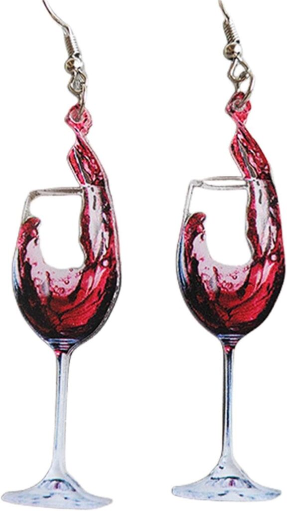 Red Wine Glass Dangle Earrings Dainty Unique Handmade Metal Earrings for Women Girls Jewelry