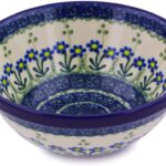 Authentic Polish Pottery Bowl 6-inch in Blue Daisy Circle Design Handmade in Bolesławiec Poland by Ceramika Artystyczna + Certificate of Authenticity