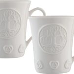 Belleek Tree of Life Irish Coffee Mugs Set of 2 – Fine Parian China White Ceramic Cups – Handcrafted Porcelain Mug, 4.7”W x 4.1”H, 11oz