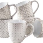 DOWAN Coffee Mugs Set of 6, 19 oz Large Mug, Ceramic Embossment Stoneware Tea Cups with Handle for Men Women, Handcrafted Mug Gift Set, Housewarming Wedding Gift