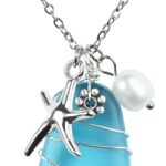 Sea Glass Necklace, Wire Wrapped Beach Necklaces, Sea Glass Jewelry, Handmade Blue Beach Jewelry for Women Trendy