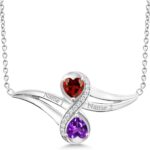 Gem Stone King 925 Sterling Silver Customized and Personalized Engraved Gemstone Birthstone 2 Heart Shape Pendant Necklace Promise Love Jewelry For Women with 18 Inch Silver Chain