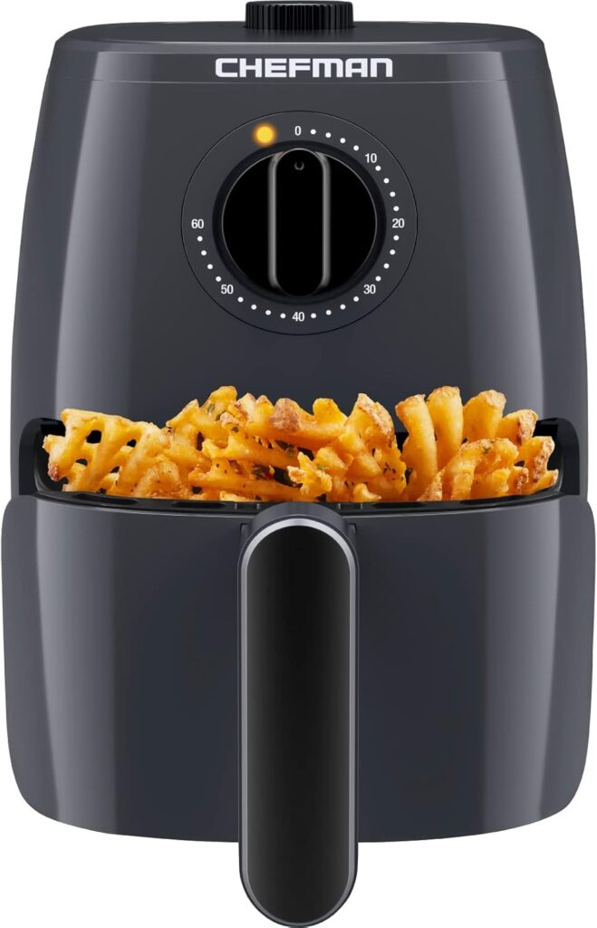 Chefman TurboFry 2-Quart Air Fryer, Dishwasher Safe Basket & Tray, Use Little to No Oil For Healthy Food, 60 Minute Timer, Fry Healthier Meals Fast, Heat And Power Indicator Light, Temp Control, Grey