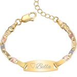 Personalized Baby ID Bracelet – 18K Gold Plated Tri-Color Chain Custom Name ID Plate Bar Bracelet for Children Toddler from Mom,Engraved Kid Name Customized Birthday,Back To School Gift for Daughter