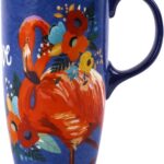 TZSSP Coffee Ceramic Mug Porcelain Latte Tea Cup With Lid 17oz. Flamingo