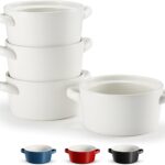 Kook Soup Crocks, Ceramic Stackable Bowls, Broil, Oven, Microwave and Dishwasher Safe, with Handles, For Casserole, Pasta, Cereal, 23.6 oz, Set of 4 (Matte White)
