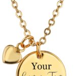 Personalized Disc Necklace, Custom Text Engraved Jewelry Gift for Women, Customized Name Coin Pendant with Heart Charm, Personalized Gifts for Mom