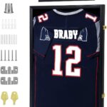 IHEIPYE Jersey Display Frame Case Lockable, Large Sport Jersey Shadow Box with 98% UV Protection Acrylic and Hanger for Baseball Basketball Football Soccer Hockey Shirt and Uniform,Black