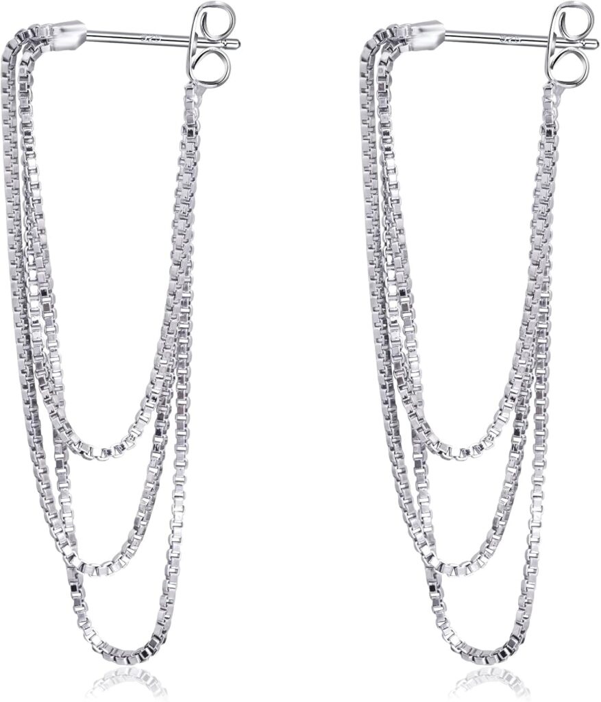 Silver/Gold Hanging Chain Dangle Earrings for Women Tassel Drop Chain Stud Earrings Dangling