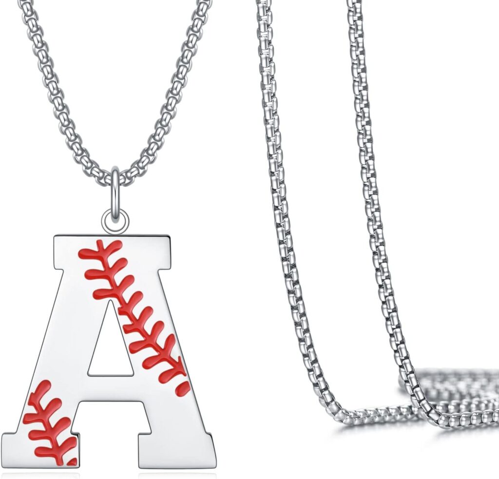 VEEHOO Baseball Necklace for Men Boys,Initial A-Z Letter Baseball Jewelry Pendant Baseball Gifts for Boys Boyfriend Coach Dad