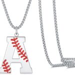 VEEHOO Baseball Necklace for Men Boys,Initial A-Z Letter Baseball Jewelry Pendant Baseball Gifts for Boys Boyfriend Coach Dad