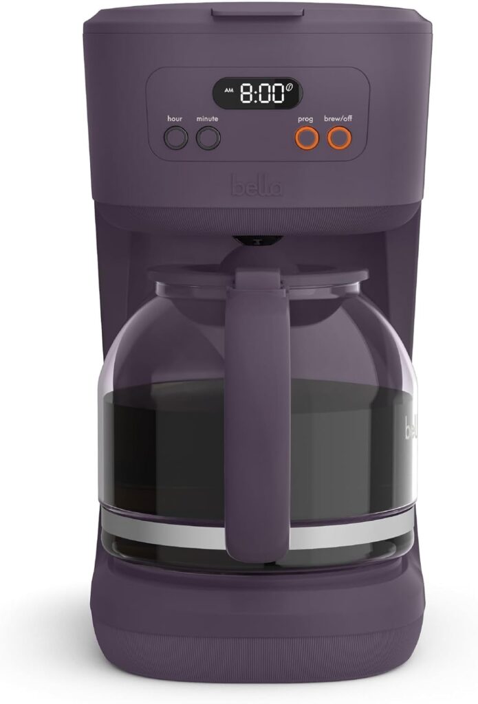 bella 12 Cup Programmable Coffee Marker, Reusable Dishwasher Safe Accessories, Easy LCD diaply, Auto Shutoff, 900 watt, Plum