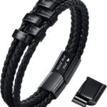 VNOX Fathers Day Gift for Dad Personalized Name Bracelet for Men Braided Leather Bracelets with Names Custom Beads Dad Bracelet for Husband Father,Personalized Gifts from Daughter Wife Son Kids