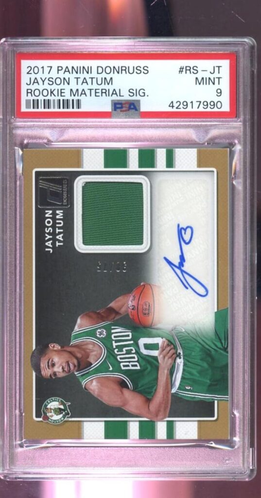 2017 Panini Donruss Materials Jayson Tatum Signature Jersey 38/75 ROOKIE RC AUTO Signed Autograph Autographed MINT PSA 9 Graded Basketball Card NBA 2017-18