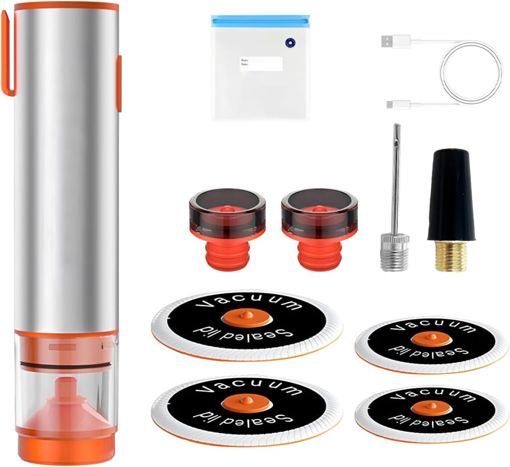 5 in 1 Food Saver Vacuum Sealer Machine Kitchen Gadgets—Smart Preserve Compact Cordless Handheld Vacuum Sealer, for Mason Jars, Wine Bottles, Sous Vide Bags, Food Storage Containers (12)