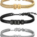 Generic Father’s Day Gift, Custom Bracelet For Dad With Kids Names, Family Name Bracelet, Personalize Daddy Bracelet, Stainless Steel Engraved Bracelet, Family Jewelry, Husband Gifts, 21.5cm, black