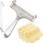 Adjustable Cheese Slicer with 4 Extra Replacement Wires Heavy Duty Aluminum Cheese Cutter Easy to Replace Handheld Steel Slicer for Cheddar, Gruyere, Raclette, Mozzarella Block (Silver)