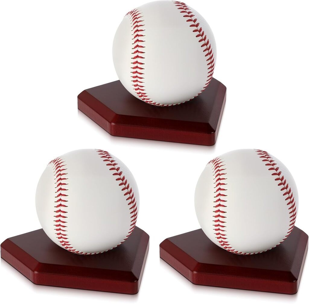 Thyle 3 Pack Baseball Stand Holders, Wooden Ball Holder Display Home Plate Shape Baseball Display Stand Decor Autographed Ball & Memorabilia Decorative Rack Holder Centerpieces Tables Ideal Gifts