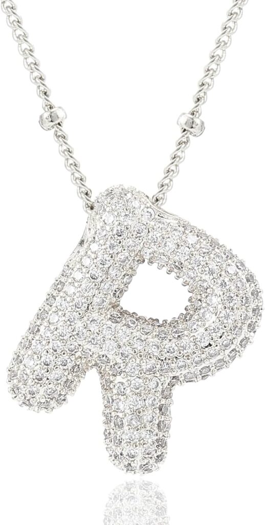 Letter Necklace, 14k Gold Plated Bubble Balloon Dainty Necklace for Women, Chunky Initial Charm Pendant Name Necklace Personalized