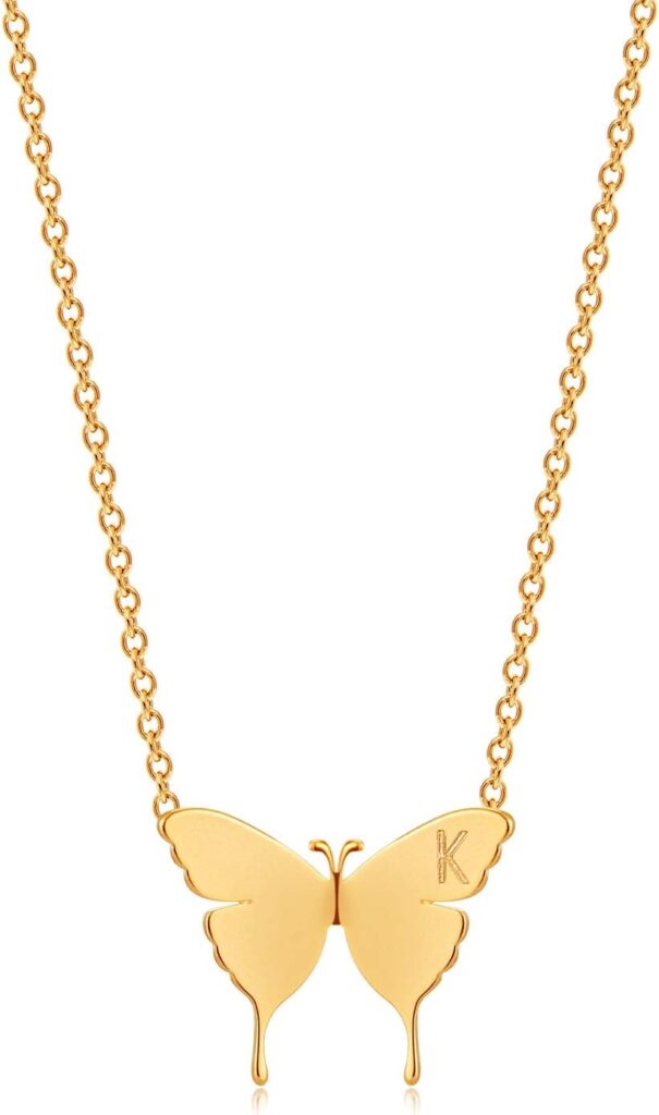 DREMMY STUDIOS Gold Initial Butterfly Necklace 14K Gold Plated Dainty Letter Pendant Necklace Gift Jewelry