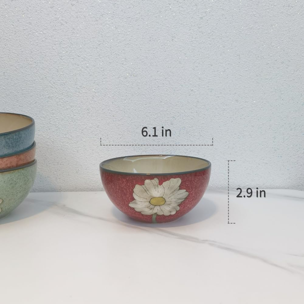 Ceramic Bowls For Kitchen, 28oz – Bowl Set of 4 – For Cereal, Salad, Pasta, Soup, Ramen, Serving etc – Dishwasher, Microwave, and Oven Safe – For Breakfast, Lunch and Dinner (Blue+Red+Green+Pink)