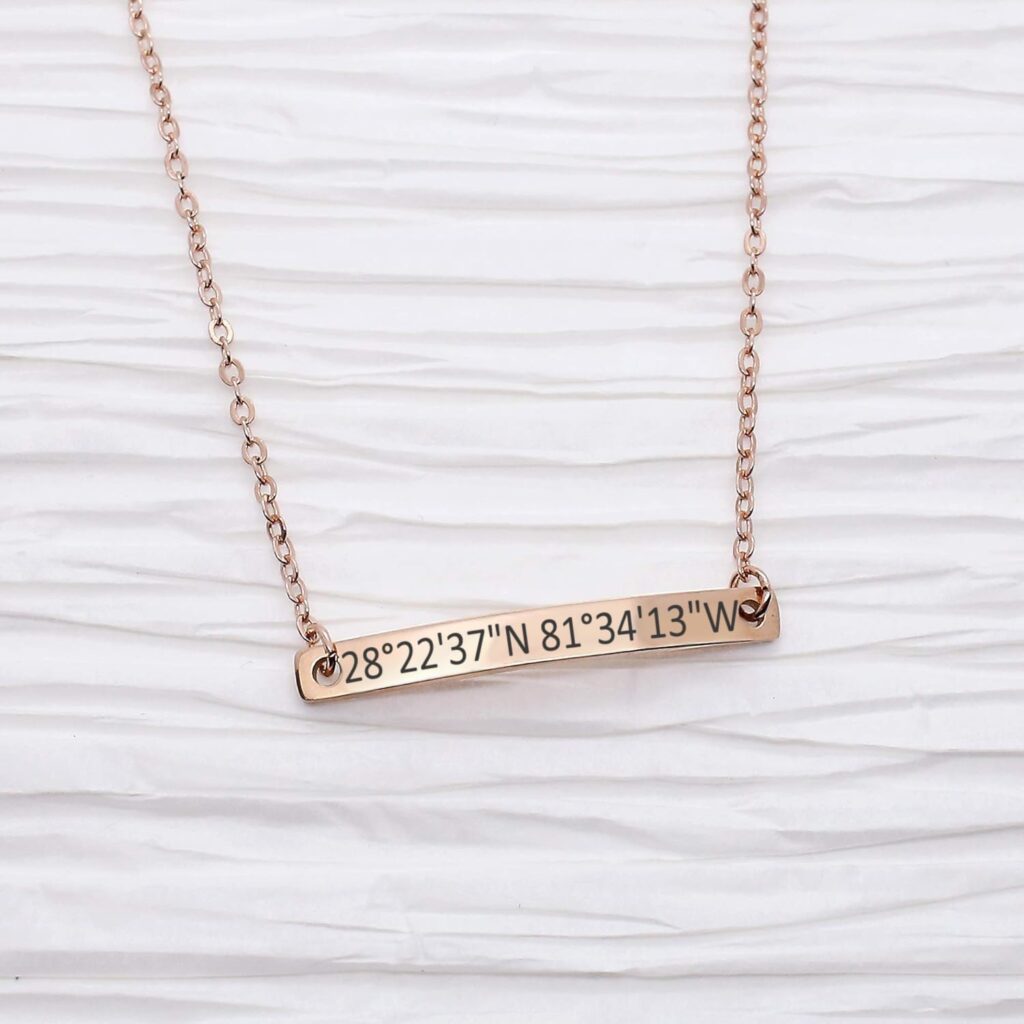 Personalized Coordinates Bar Bracelet Custom Engraved Dainty Jewelry for Her in Gold Rose Gold White Gold Ideal for Friendship Graduation Bridesmaid Chrismas Birthday Gift Idea