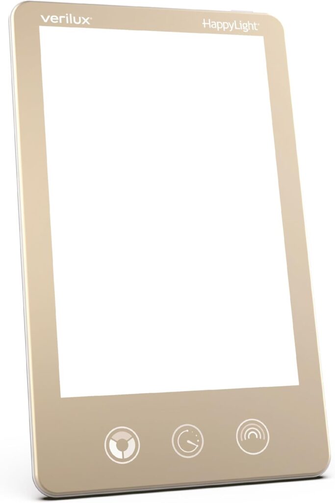 Verilux HappyLight Luxe – Light Therapy Lamp with 10,000 Lux, UV-Free, LED Bright White Light with Adjustable Brightness, Color, Countdown Timer, & Stand – Boost Mood, Sleep, Focus (Champagne Gold)
