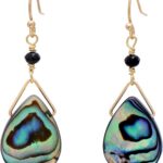 Hand Wrapped Tear Drop Abalone Shell Dangling Earrings for Women, Yellow Gold Plated