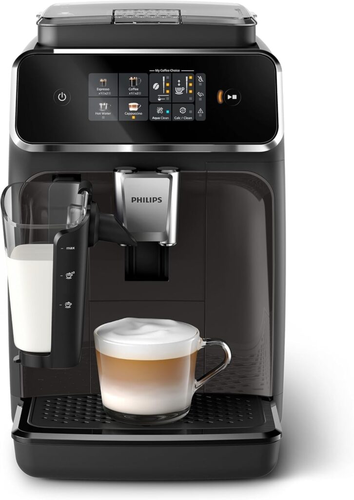 Philips Series 2300 Fully Automatic Espresso Machine – 4 Hot Drinks, Fast Clean, 40% Quieter SilentBrew, Aquaclean Filter, Matte Black (EP2330/10)