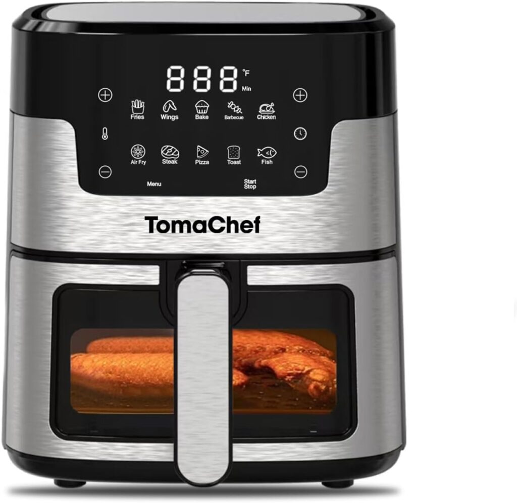 10-in-1 Air Fryer, 5.3QT Compact Family Size with Visible Window, Dishwasher Safe Basket, Oil Free for Healthy Cooking