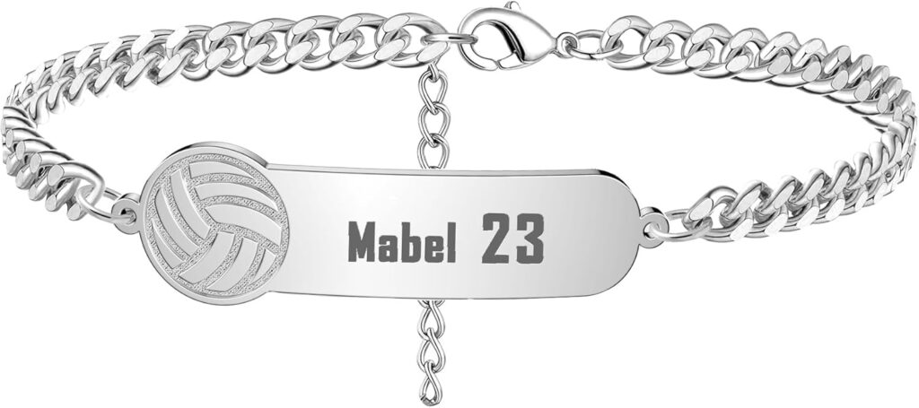Custom Baseball/Football/Basketball/Soccer/Volleyball Number Bracelet with Name for Men Women Stainless Steel Adjustable Cuff Bangle Personalized Sport Jewelry
