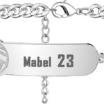 Custom Baseball/Football/Basketball/Soccer/Volleyball Number Bracelet with Name for Men Women Stainless Steel Adjustable Cuff Bangle Personalized Sport Jewelry