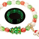 Handmade Firefly Christmas Beaded Bracelets – Green Red Xmas Tree Glass Beads Bracelet for Women Teens as Christmas Decorations Xmas Party Gifts