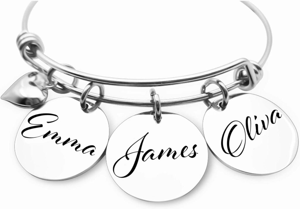 Mother’s Day Gifts-Customizable Bangle Bracelet With Name Charms Gift For Mom-Grandma- Godmother