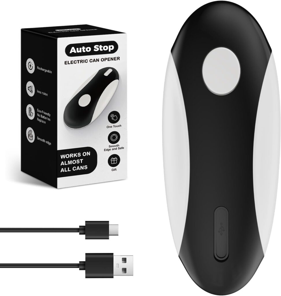 Auto Stop Electric Can Opener – Rechargeable Can Openers Smooth Edge for Seniors,One Touch Cut Opener Handsfree for Kitchen Portable for Any Size Cans