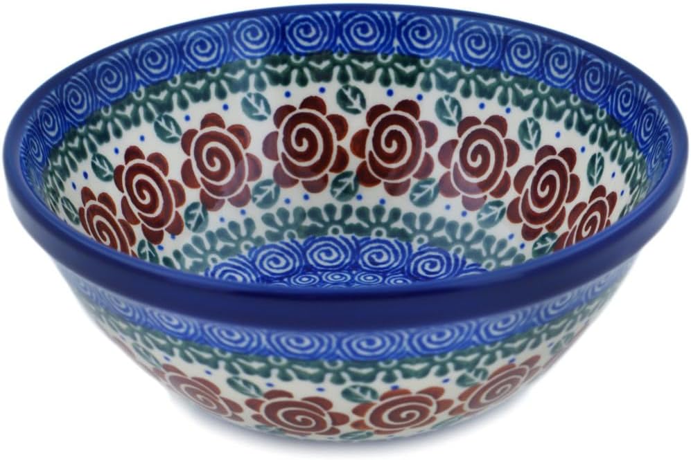 Authentic Polish Pottery Bowl 6-inch in Brown Flower Swirl Design Handmade in Bolesławiec Poland by Ceramika Artystyczna + Certificate of Authenticity