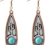 Handmade Turquoise Earrings for Women Girls Boho Cactus Plant Earring Vintage Silver Teardrop Dangle Drop Earrings Western Cowgirl Turquoise Jewelry