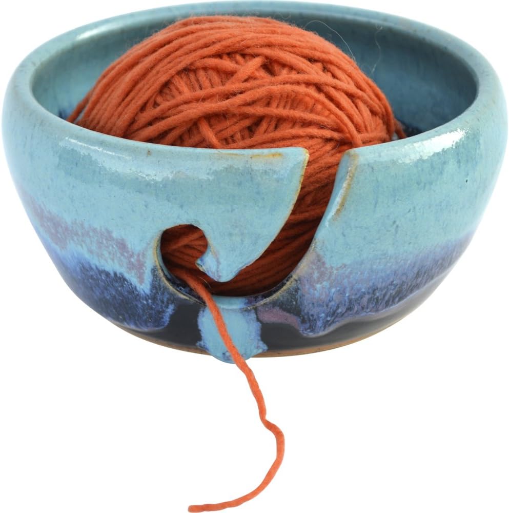 ALWAYS AZUL POTTERY Yarn Bowl in Mountain Waves Glaze – Handmade Ceramic Pottery Yarn Bowl – Knitting & Crochet Yarn Holder – Artisan Glazed Pottery- Wool Bowl Great for Knitters