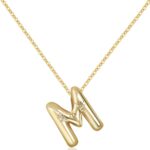 Rhinelife Letter Necklace Bubble Initial Pendant Necklaces for Women Cute Alphabet 14K Gold Plated Design Balloon Puffy Name Personalized Teen Jewelry