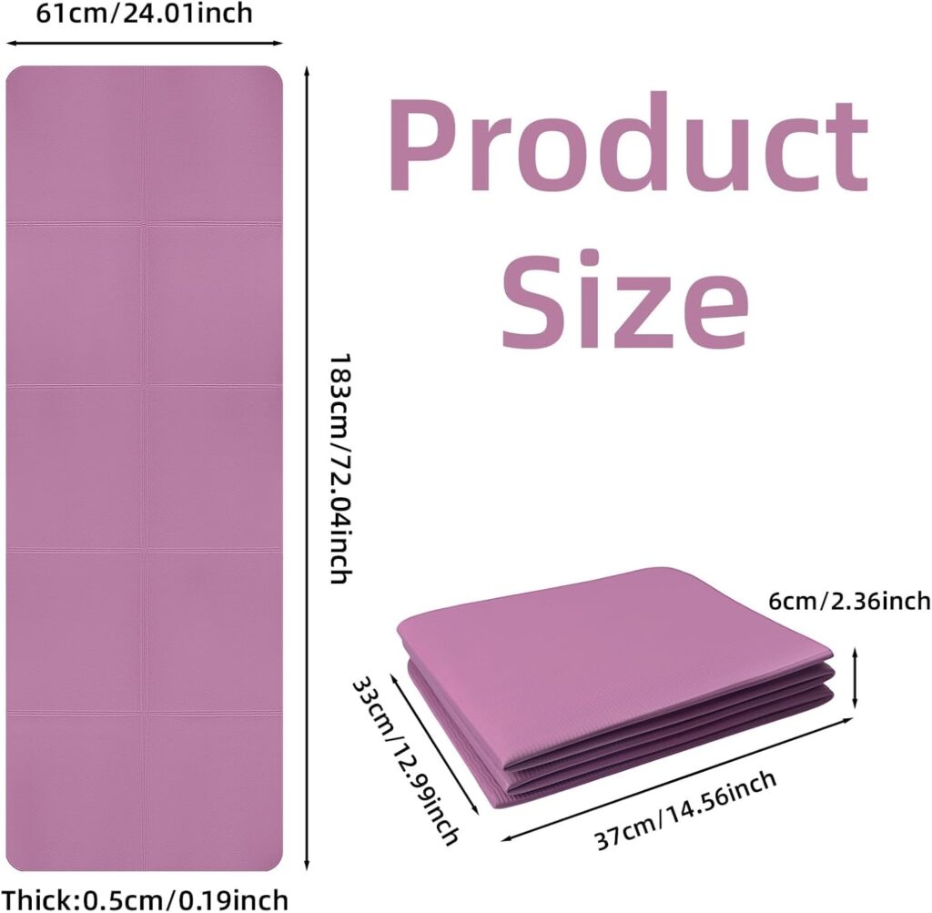 Foldable Yoga Mat, Non-Slip Portable Fitness Mat, Waterproof TPE Travel Yoga Mat for Pilates, Gymnastics, Training & Workout, High-Density Durable Sports Mat, 72 x 24 x 0.2 Inch