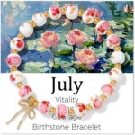 Birth Flower Bracelets, Beads Bow Charm Bracelet for Women Vintage Birth Month Floral Birthstone Bracelets Birthflower Jewelry Birthday Gifts for Women